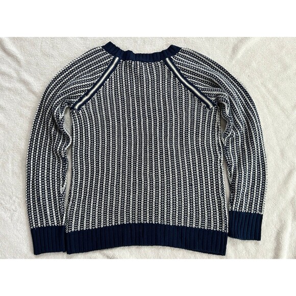 Joe Fresh Navy Blue Striped Chevron Knit Crewneck Sweater size M Acrylic - Picture 5 of 7